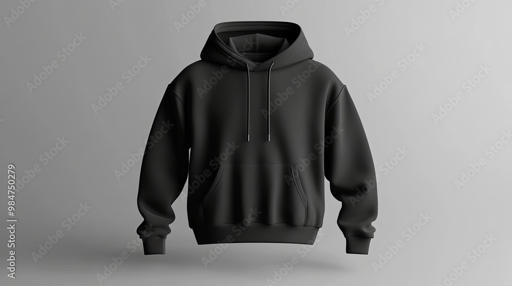 Poster 3d rendering mockup of a black unisex hoodie jacket displayed in a perspective view this hoodie temp