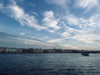 Obraz premium Wide city river view, Neva river in Saint-Petersburg 