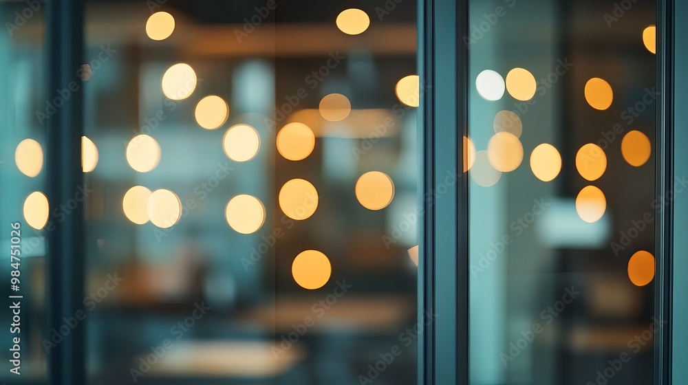 Poster abstract bokeh background with sliding glass door in an office interior a soft defocused image with 
