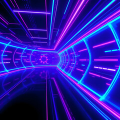 3D illustration of blue and purple futuristic sci fi techno lights cool background