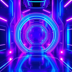 3D illustration of blue and purple futuristic sci fi techno lights cool background