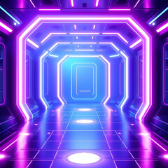 3D illustration of blue and purple futuristic sci fi techno lights cool background