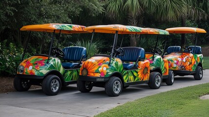 Obraz premium Tropical-themed golf carts