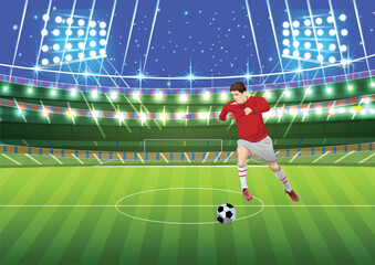 Professional Soccer Player in Action on the Stadium, soccer, player, action, stadium, sports, athlete, competition, game, match, goal, team, ball, field, running, kicking, scoring, victory, celebratio