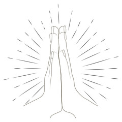 Hands in prayer. Symbol openness heart and desire for spiritual connection. Hope for divine guidance or support. Expression gratitude. Conversation with God.