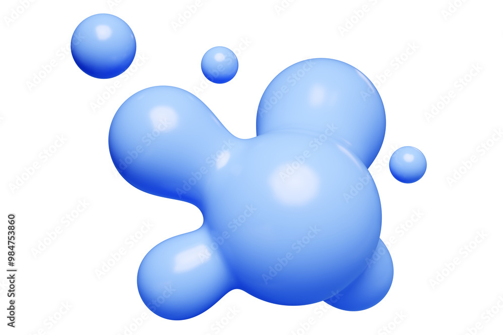 Poster blue abstract liquid metaball shape. 3d render illustration of fluid soft bubble blob. organic brigh