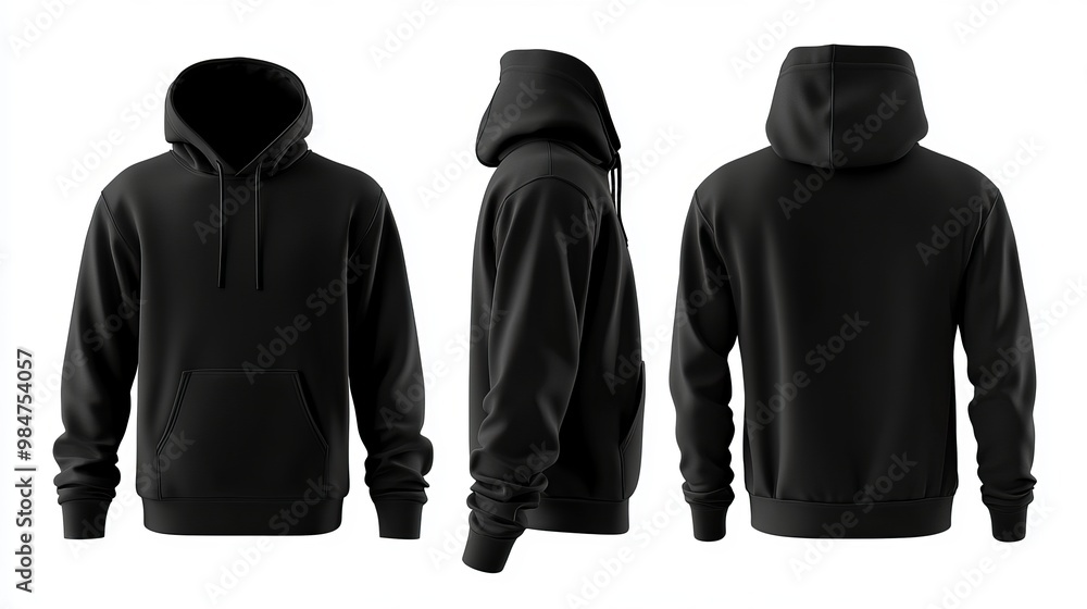 Poster blank black hoodie with pockets 3d rendering a mockup of a mens hooded jacket displayed from the fro