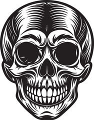 Fototapeta premium A black and white illustrated skull featuring intricate vector art design elements