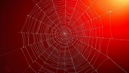 Obraz premium Spider web. Cobweb on Red background. Vector illustration concept Halloween, Autumn holiday concept composition. Top view with copy space created with generative ai
