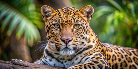 Fototapeta premium Close-up of a majestic leopard resting in the wild