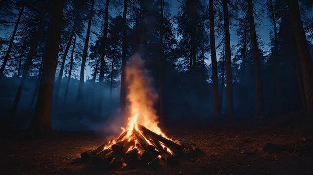 campfire camping in the forest