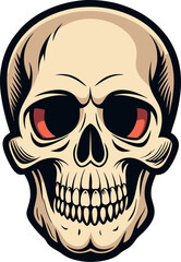 Fototapeta premium A detailed skull featuring bright red eyes, prominently displayed on a clean white background for dramatic effect
