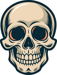 Fototapeta premium A detailed skull featuring bright red eyes, prominently displayed on a clean white background for dramatic effect