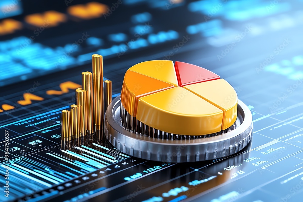 Aufkleber abstract pie chart and bar graph, layered together in a dynamic, modern business analytics graphic
