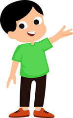 happy cute kid boy with pointing at the blank background