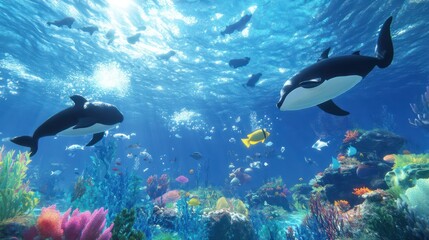 Interactive sea illustration for AR and VR experiences, where users can explore the oceanâ€™s depths and interact with marine life.