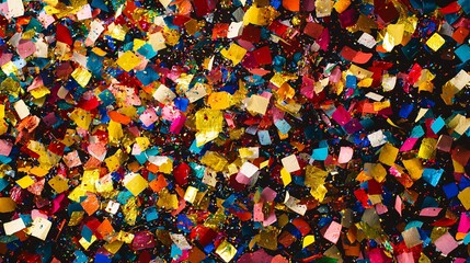 Burst of Colorful Confetti Falling Mid-Air