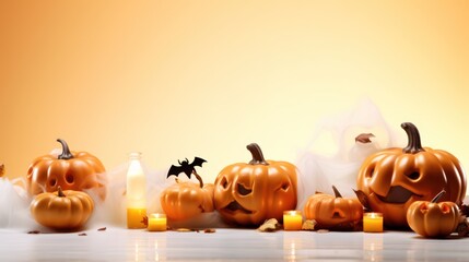 Spooky Halloween Pumpkins with Candles and Bat