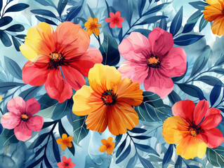 Colorful Floral Pattern with Large Bright Flowers