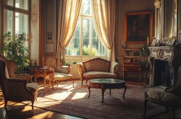 Fototapeta premium Elegant Living Room with Sunlit Window