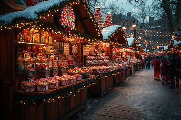 Enchanting Christmas Market with Festive Lights and Treats