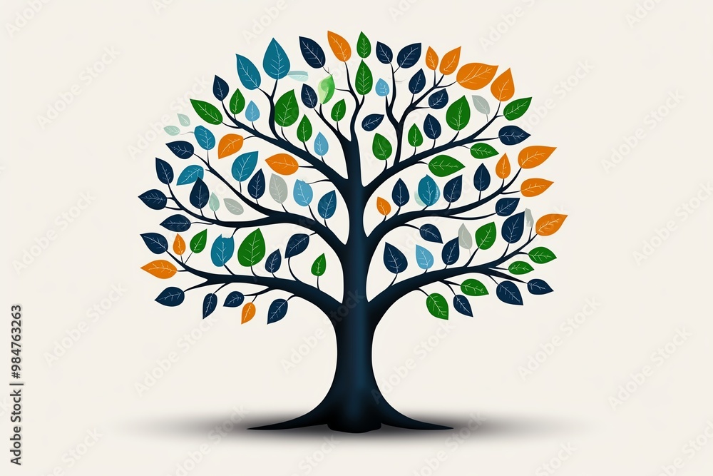 Aufkleber abstract tree of growth and culture, with branches representing different values like trust, creativ