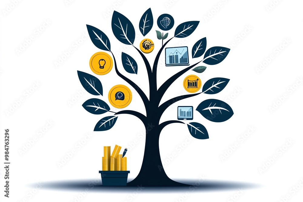 Aufkleber abstract tree of growth, with branches representing different aspects of business development like s