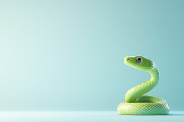 Fototapeta premium Whimsical Green Wooden Snake - Chinese Traditional Craft for Decor - Fun and Playful Design for Posters and Cards