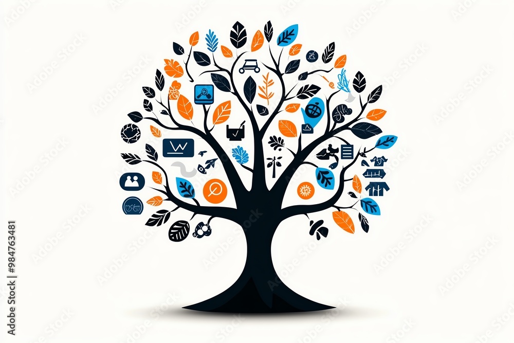 Aufkleber abstract tree of growth and culture, with branches representing different values like trust, creativ