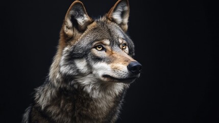 Fototapeta premium Wolf Portrait Against Black Background