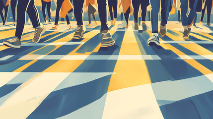 Obraz premium Busy metropolitan crosswalk feet and wheels in a rhythm of urban life. Busy Crosswalk. Illustration