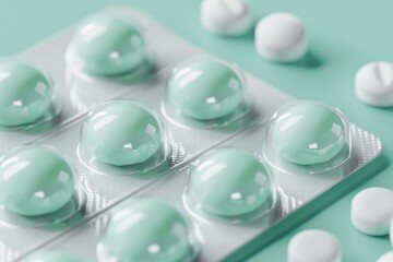 Close-Up of 3D Cartoon Blister Packs and Pills - Pharmaceutical Concept for Product Design