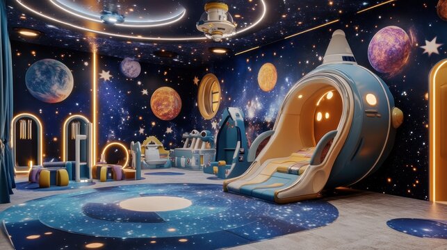 Playroom Interior Design with a Space-Themed Decoration