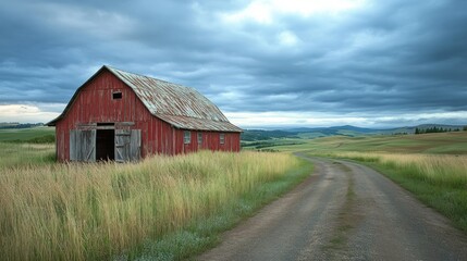 Obraz premium Red Barn and Country Road