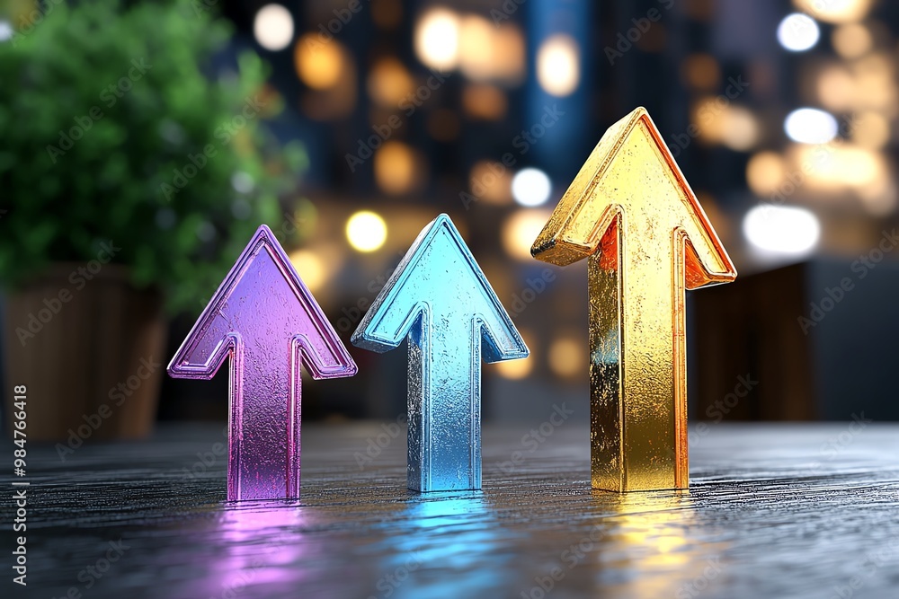 Poster Abstract upward arrows, symbolizing the continuous progress of business development in a dynamic market