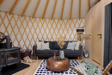 Living room area in yurt