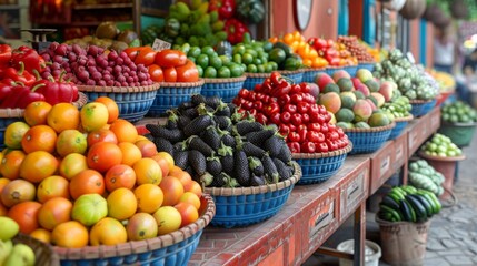 Vibrant Produce Display at a Market Stall