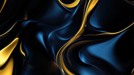 An elegant abstract design featuring smooth waves of black and gold textures.