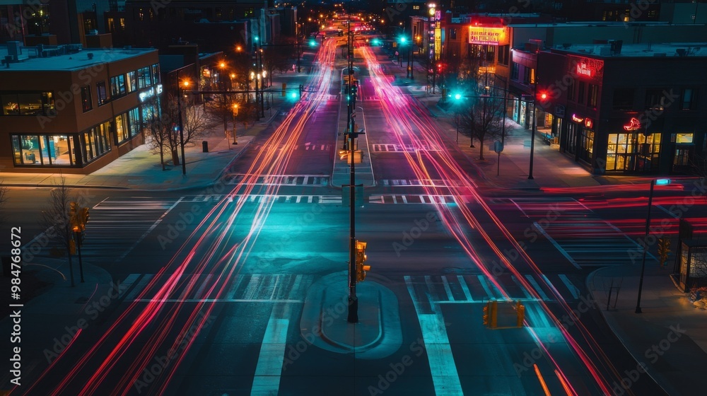 Aufkleber a wide shot of an intersection with multiple traffic lights, including both vehicular and pedestrian