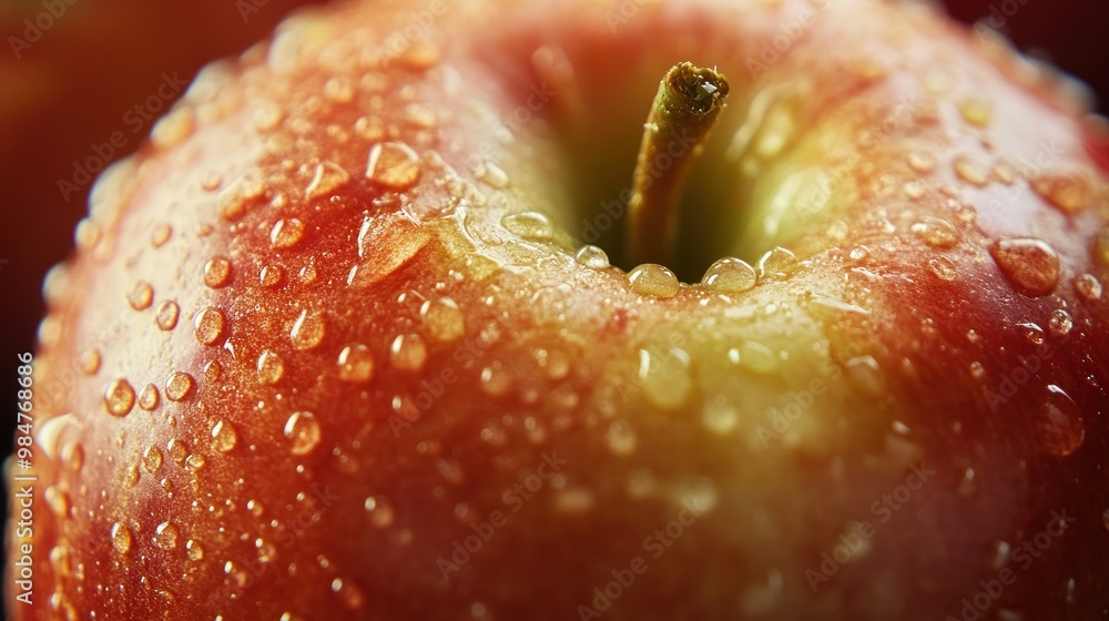 Poster Close-up of a Red Apple with Water Droplets