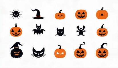set icon of halloween pumpkins cute