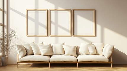 Fototapeta premium Blank poster on white wall, Modern vintage interior of living room