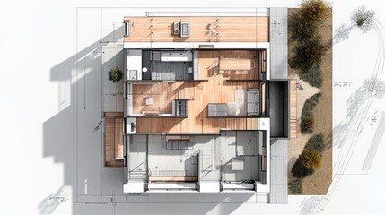 Architectural floor plan of a modern home featuring spacious living areas and a seamless indoor-outdoor flow.