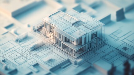 Aerial view of a modern architectural model showcasing clean lines and innovative design elements.