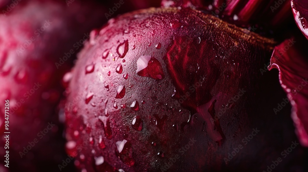 Wall mural Close-up of a Red Beet with Water Drops