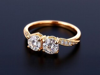 Macro view of a three-stone ring with diamonds set in a twisted gold band, Three-Stone Design, Symbolic Jewelry