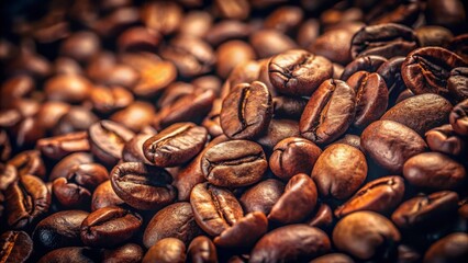 Fototapeta premium Rich, roasted coffee beans glisten in warm light, showcasing their deep brown hues and inviting aroma. Perfect for coffee lovers.