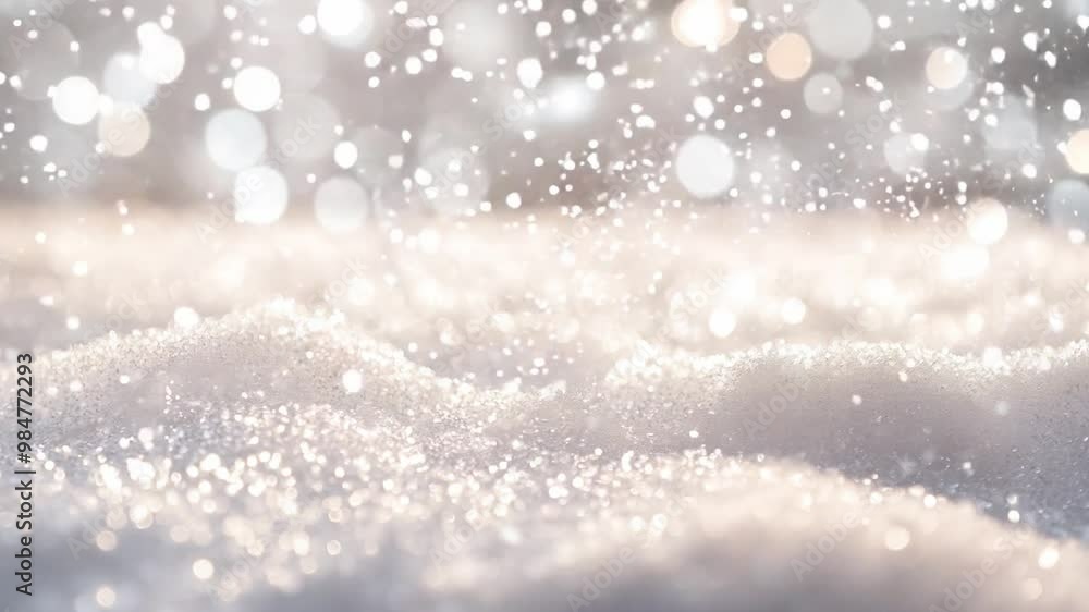 Poster delicate snowflakes cascade down over a smooth blanket of snow, reflecting sunlight and creating a t