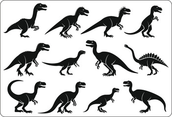 set of dinosaurs silhouettes