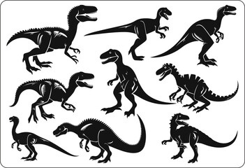 set of dinosaurs silhouettes